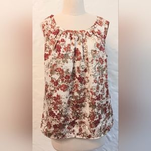 Vintage Silky Poly Floral,  sleeveless blouse. Studio Works. Medium.